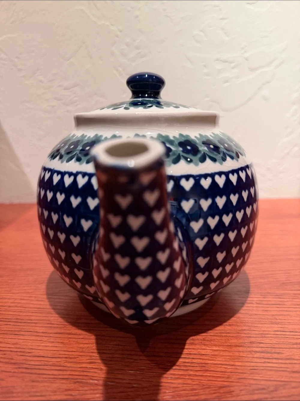 BOLESLAWIEC Polish Pottery Teapot Heart to Heart Cobalt Ceramic 4c Handcrafted